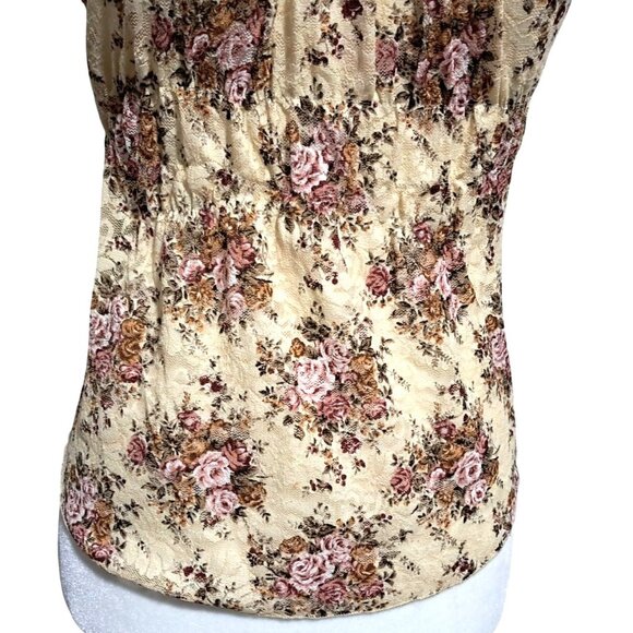 Y2K Wet Seal Floral Lace Off Shoulder Peasant Blouse Size M Cottagecore Boho - Picture 6 of 8